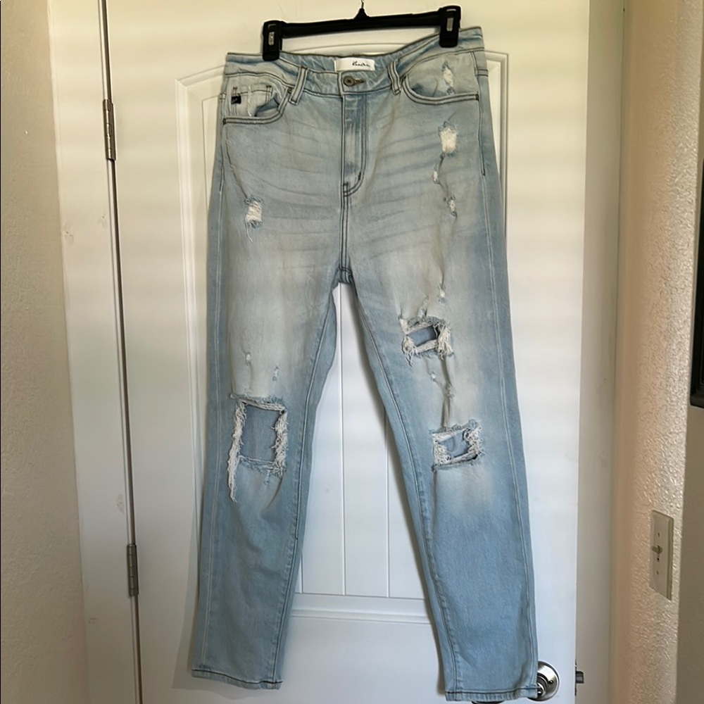 KanCan Light Blue Distressed Straight Leg Jeans
